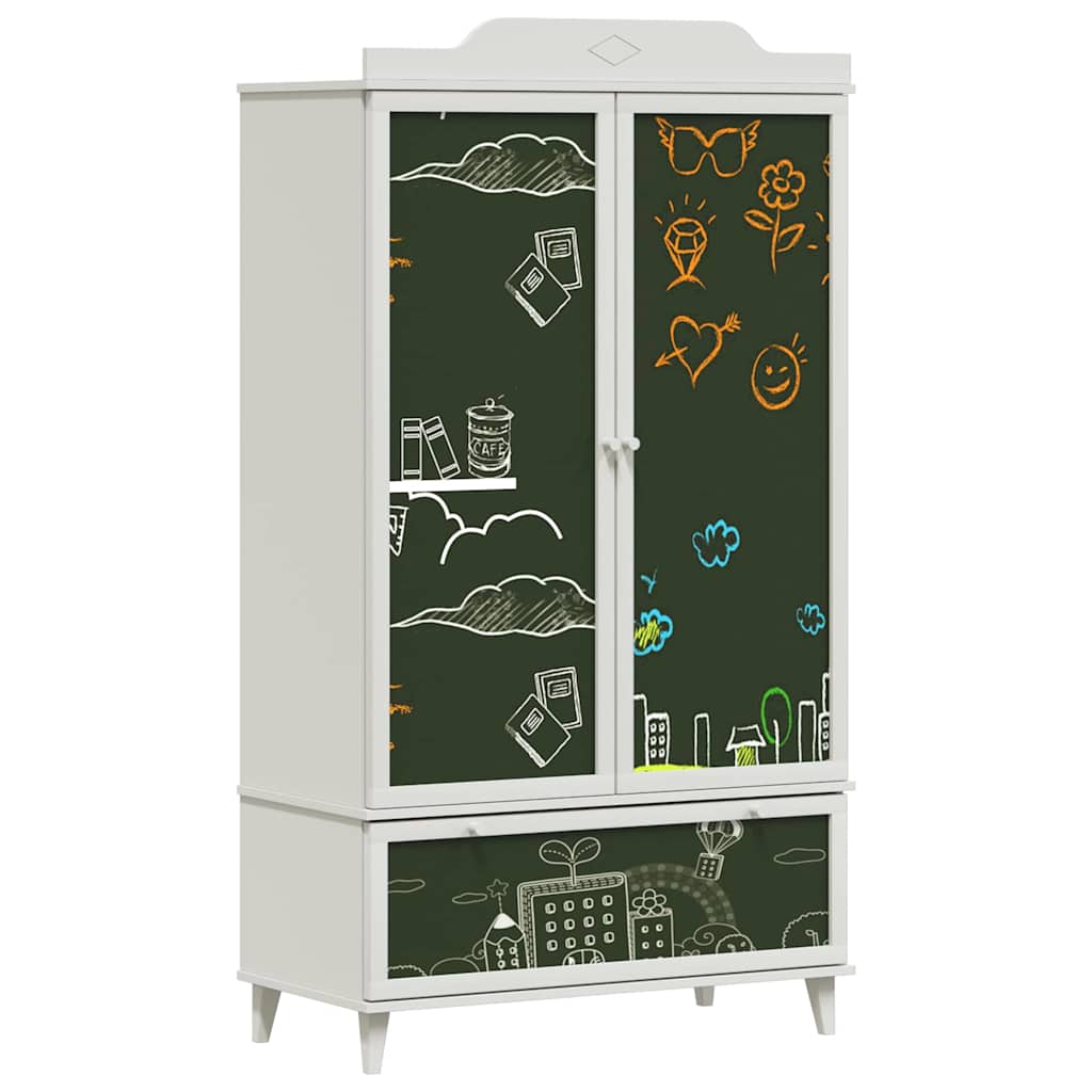 Chalkboard Wardrobe with Drawer with Door White Engineered wood
